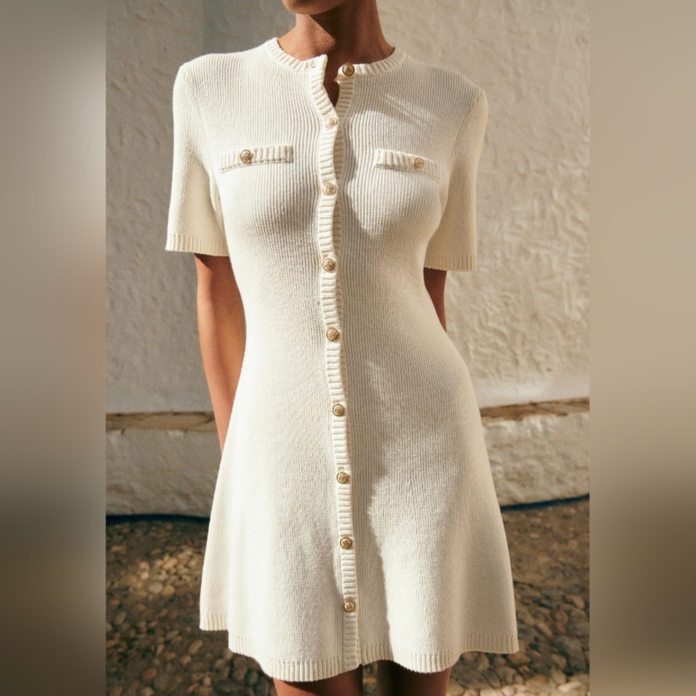 Elegant Cream Knit Dress
